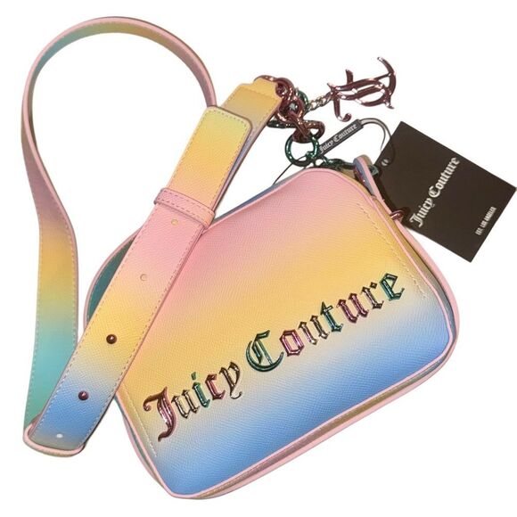 Juicy Couture Rainbow Tie-Dye Jasmine Squared Faux Leather Crossbody Bag & Charm - Picture 13 of 14
